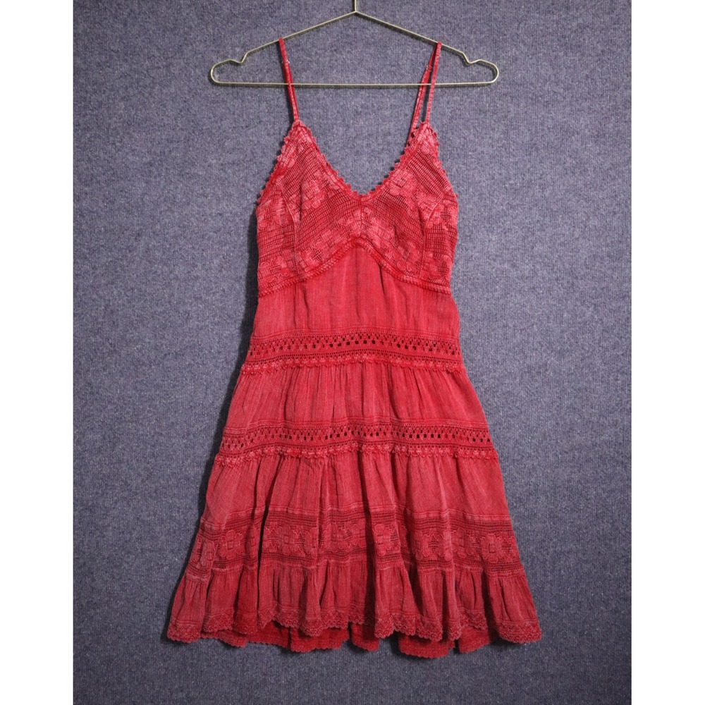 Scully Dress‎ Women Medium Faded Patina Red Embroidered Fit & Flare Western Mini